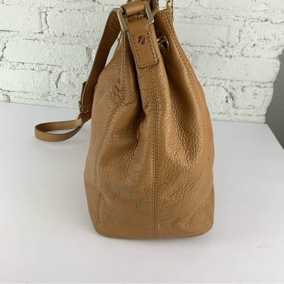 Michael Kors Gold Chain Jet Set Drawstring Tan Brown Leather Satchel Purse - Picture 7 of 12